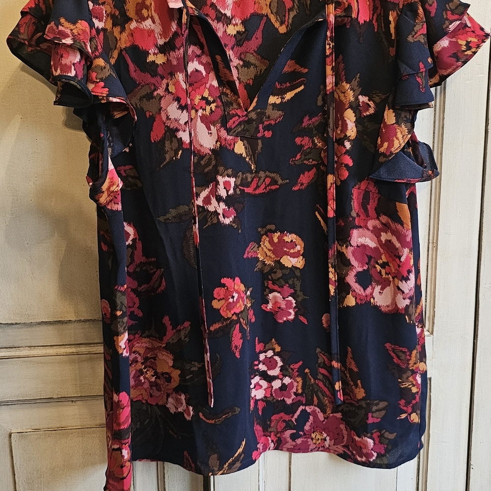 1. State Navy and Pink Floral Blouse